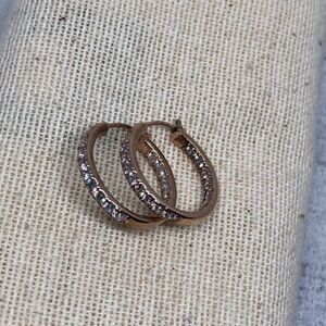 Kiera rose gold over sterling 925 bejeweled inside outside silver hoop earrings.